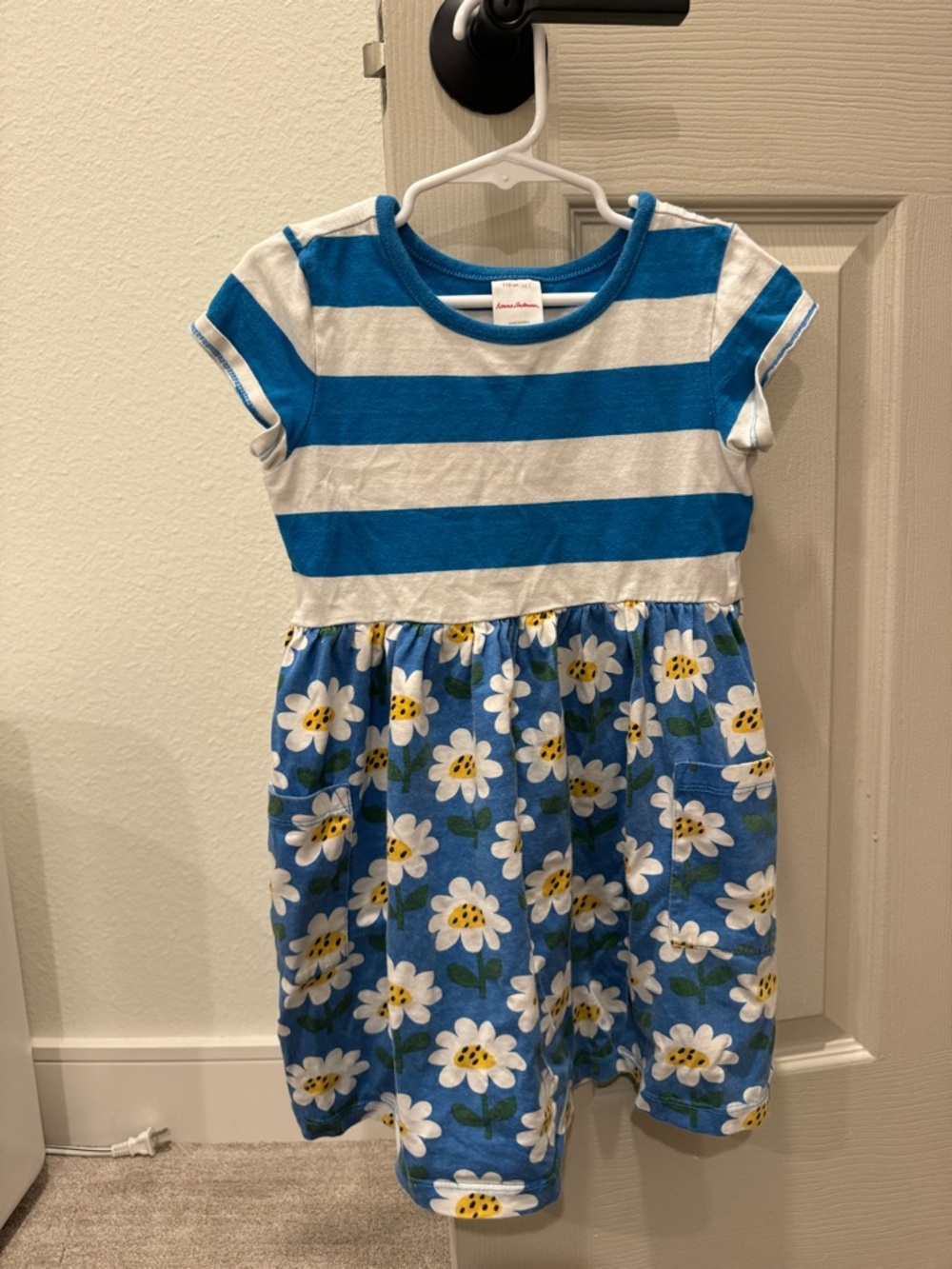 Hanna Anderson Blue & White Daisy Print Cotton Dress with Pockets